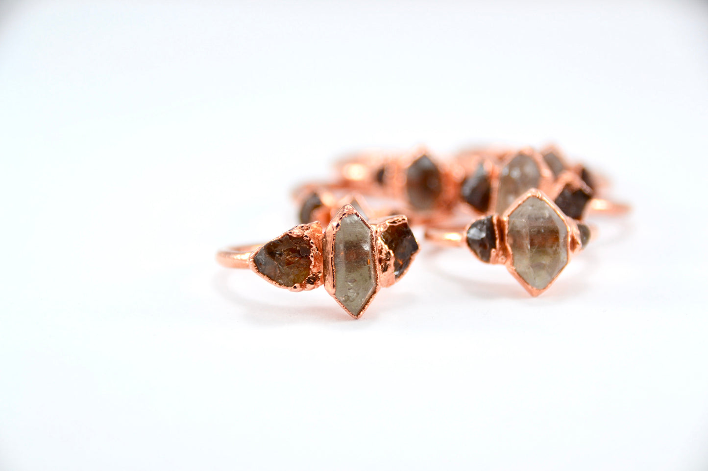 Copper Citrine & Herkimer Diamond Ring || April & November Birthstone