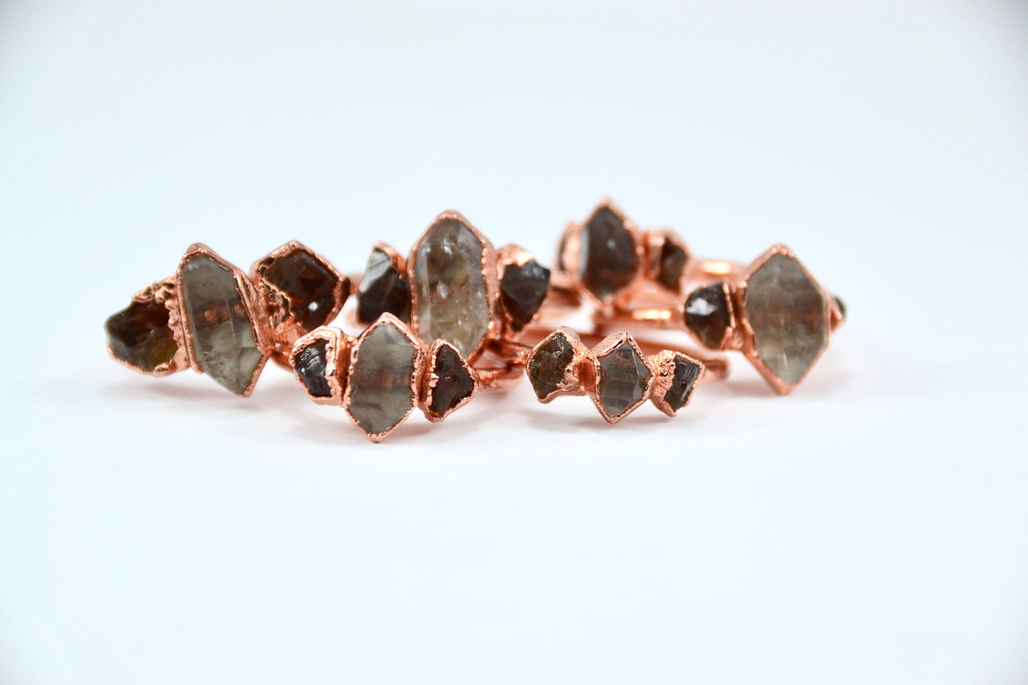 Copper Citrine & Herkimer Diamond Ring || April & November Birthstone