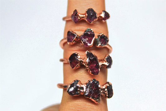 Multi-Stone Garnet Ring| Raw Garnet Ring January Birthstone Ring|