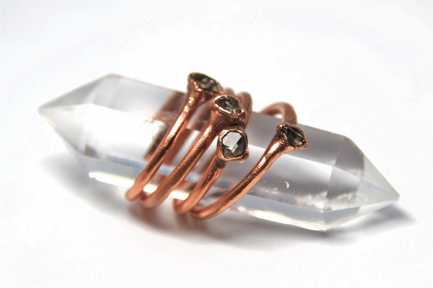Copper Baby Herkimer Diamond Ring || April Birthstone