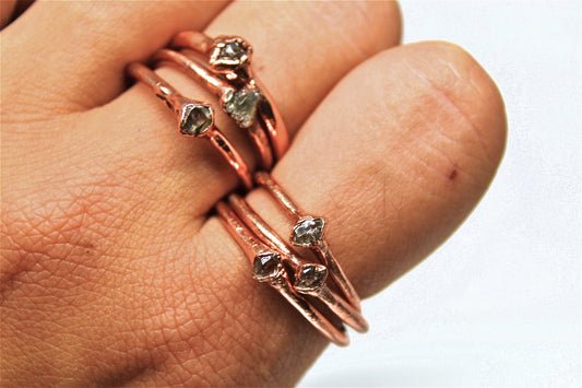 Copper Baby Herkimer Diamond Ring || April Birthstone