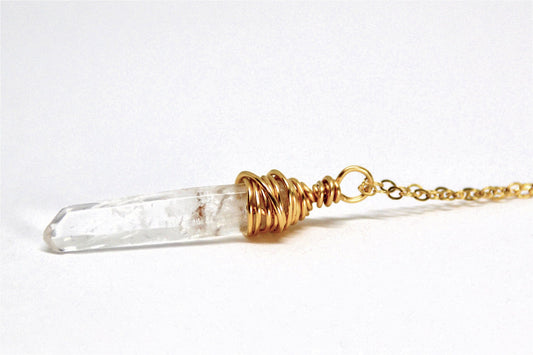 Raw Quartz Point 14K Gold Filled Necklace || April Birthstone