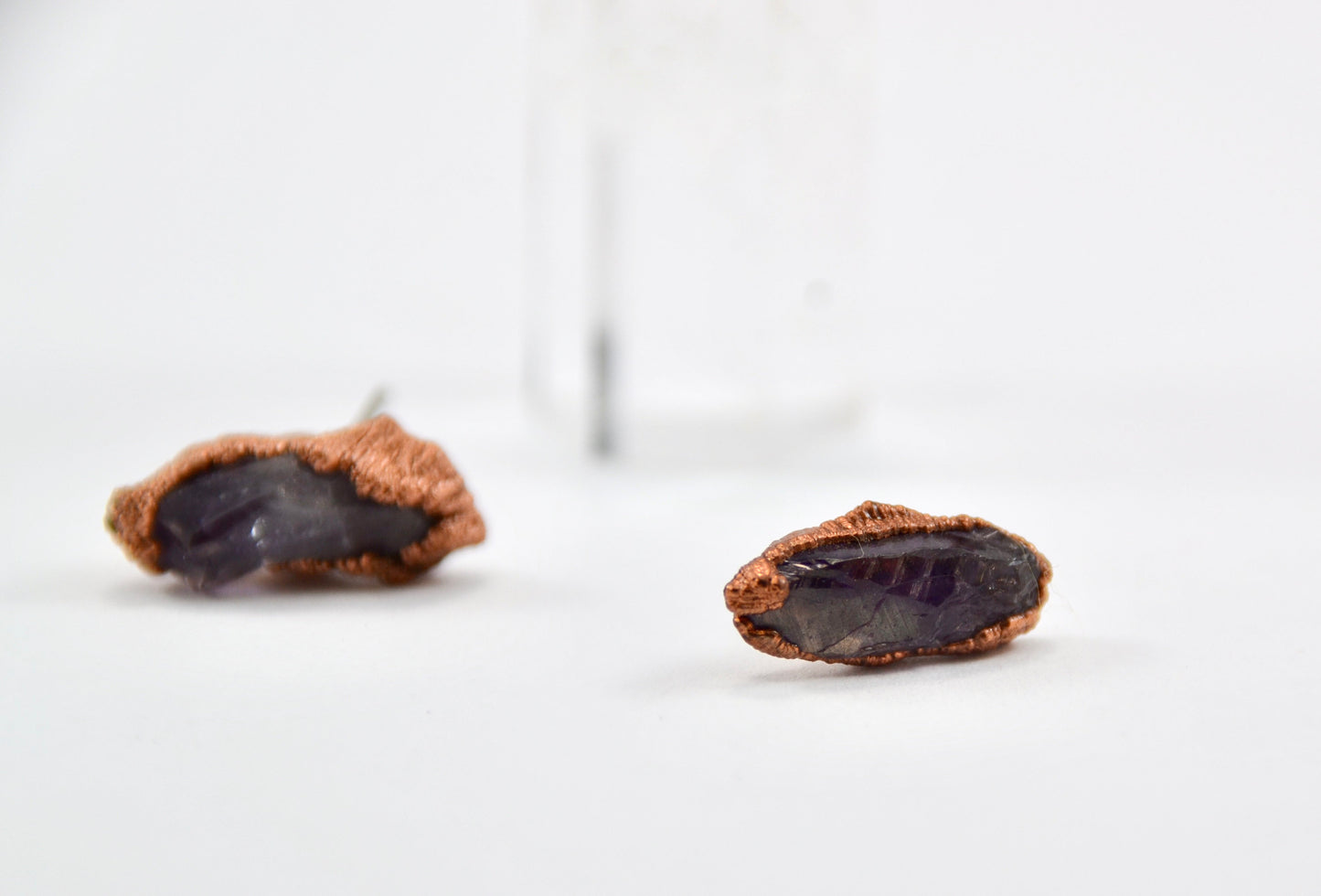 Raw Amethyst Studs | Copper Crystal Studs | Amethyst Studs