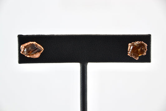 Raw Citrine Crystal Studs | Crystal Earrings | Copper Citrine Studs |