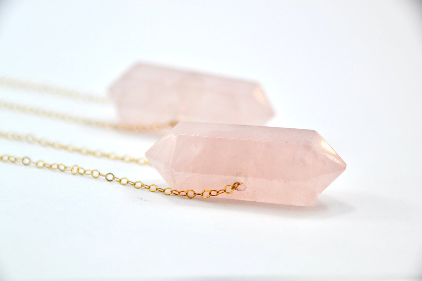 Gold Filled Rose Quartz Point Necklace || Love Necklace