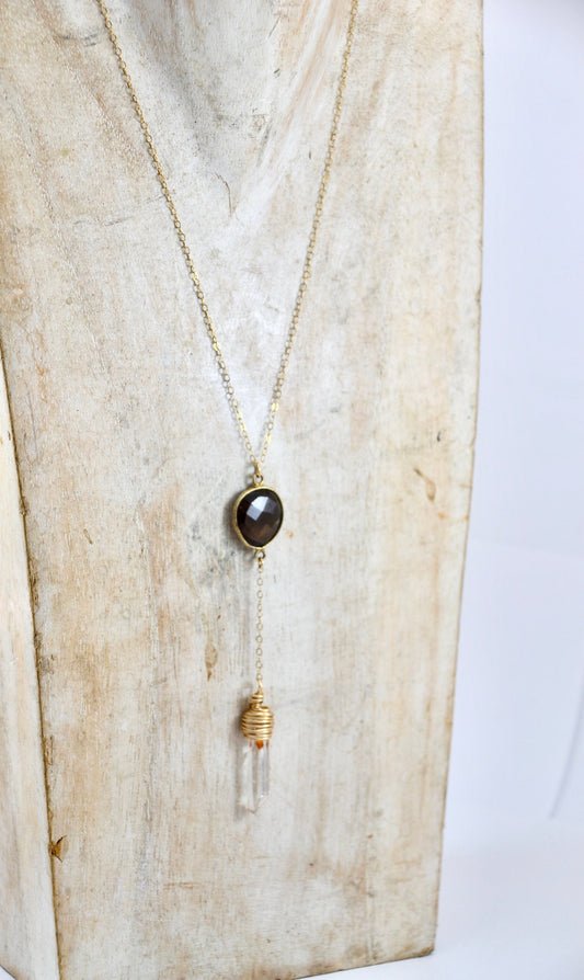 14K Gold Filled Smokey Quartz Drop Necklace