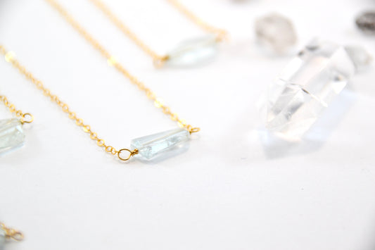 14K GF Dainty Aquamarine Necklace || March Birthstone