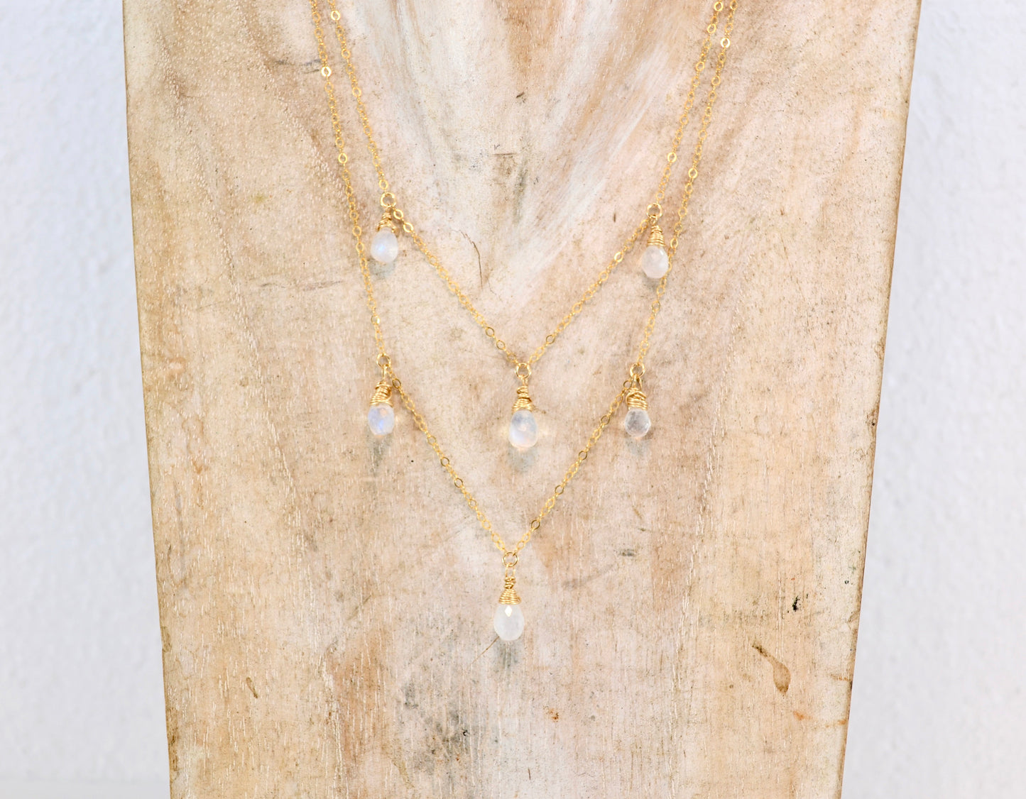 Faceted Moonstone Rain Drop Necklace | 14-K Gold Filled
