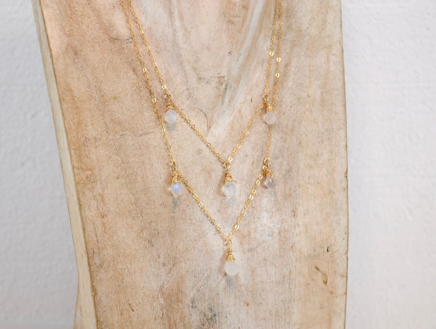 Faceted Moonstone Rain Drop Necklace | 14-K Gold Filled