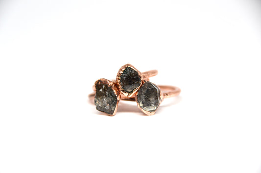 Dark Herkimer Diamond Ring | Tibetan Quartz || April Birthstone