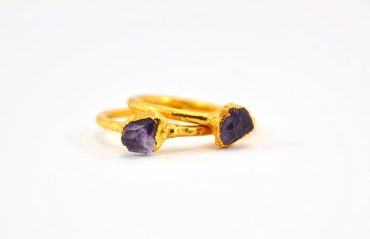 Gold Raw Amethyst Ring | February Birthstone |