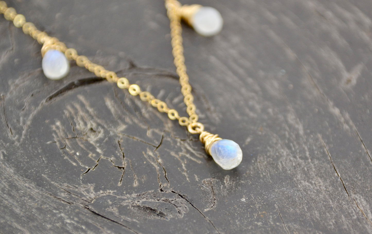 Faceted Moonstone Rain Drop Necklace | 14-K Gold Filled