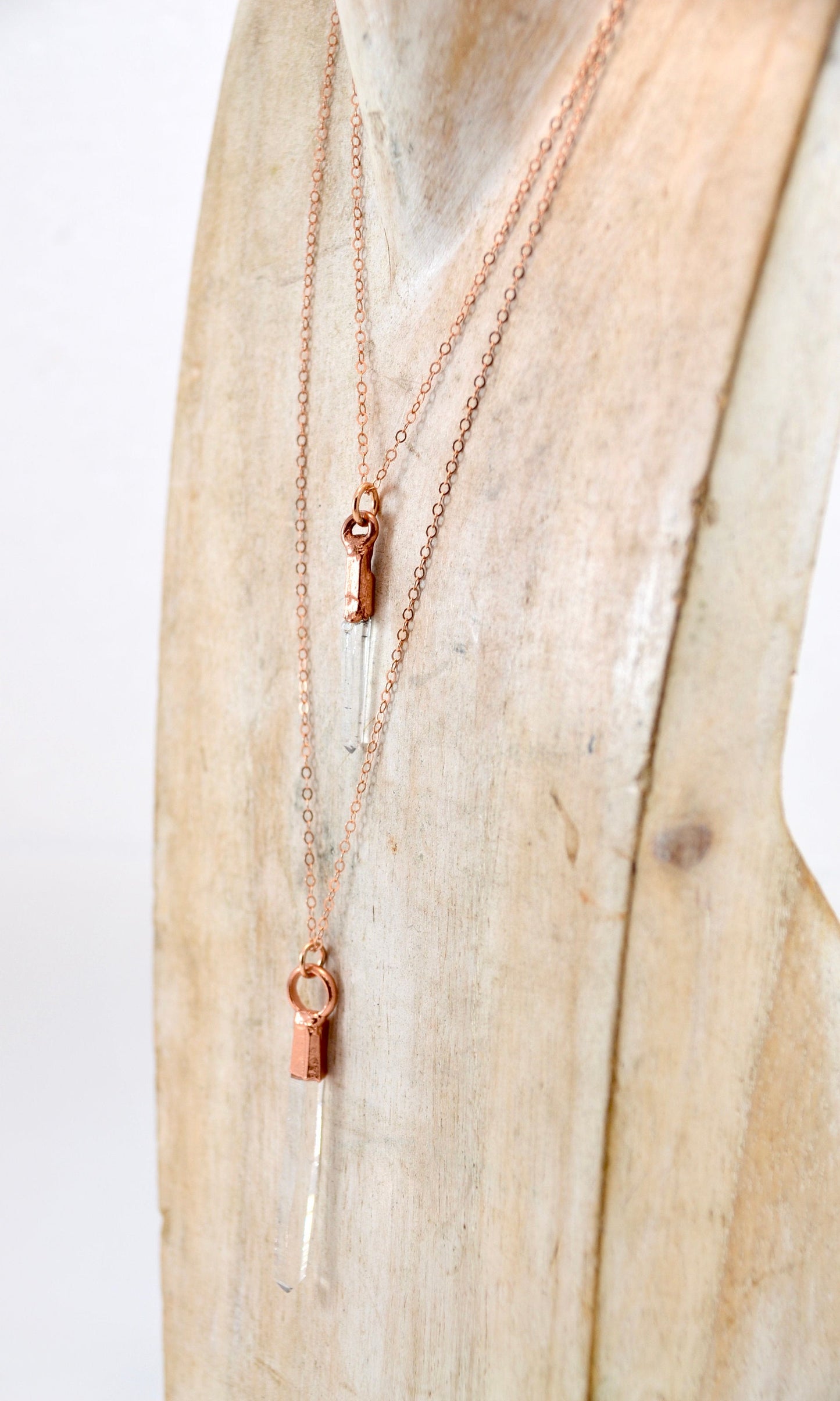 Clear Quartz Point Necklace Copper & 14k Rose Gold || April Birthstone