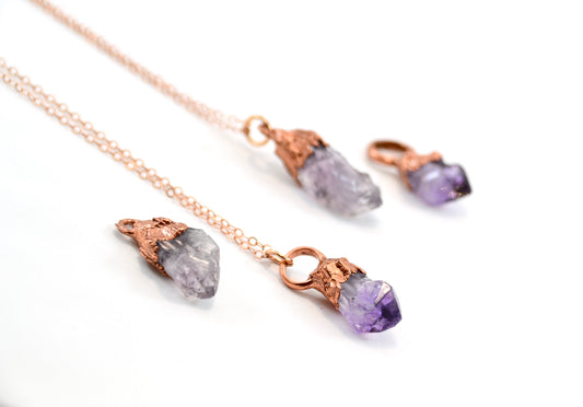 Amethyst Point Copper 14k Rose Gold Necklace || February Birthstone