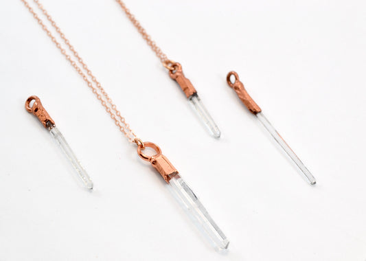 Clear Quartz Point Necklace Copper & 14k Rose Gold || April Birthstone