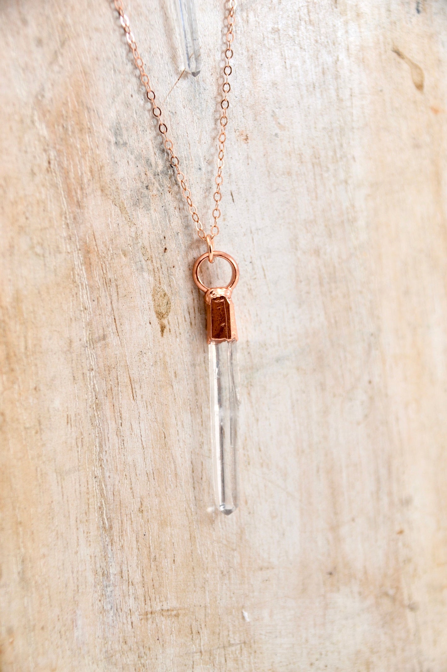 Clear Quartz Point Necklace Copper & 14k Rose Gold || April Birthstone