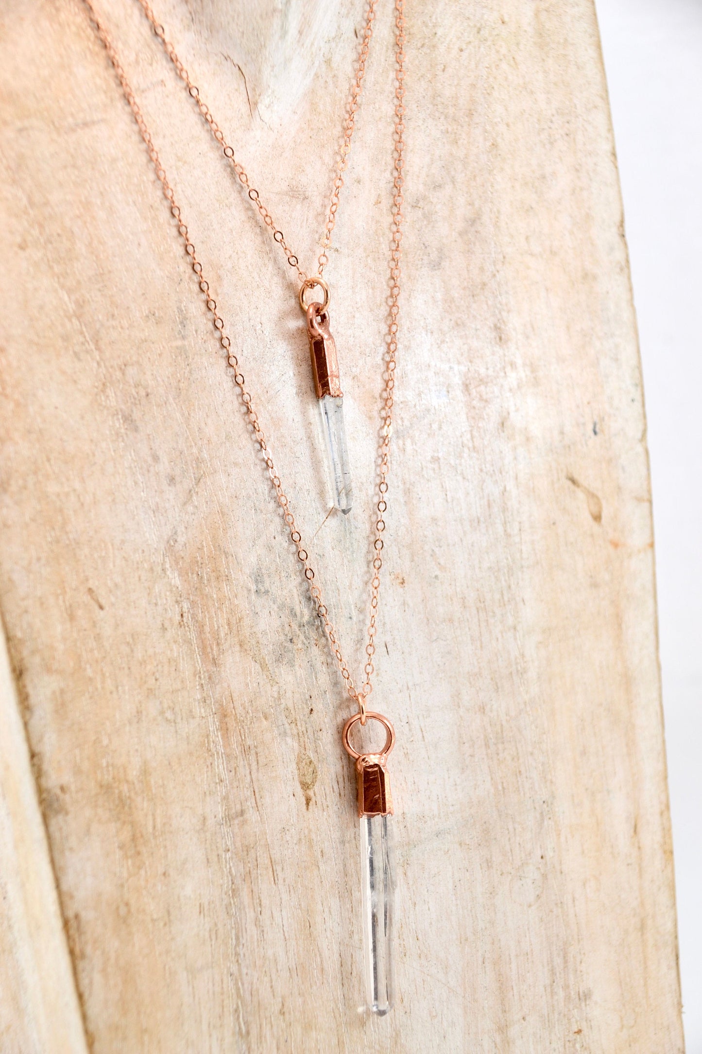 Clear Quartz Point Necklace Copper & 14k Rose Gold || April Birthstone