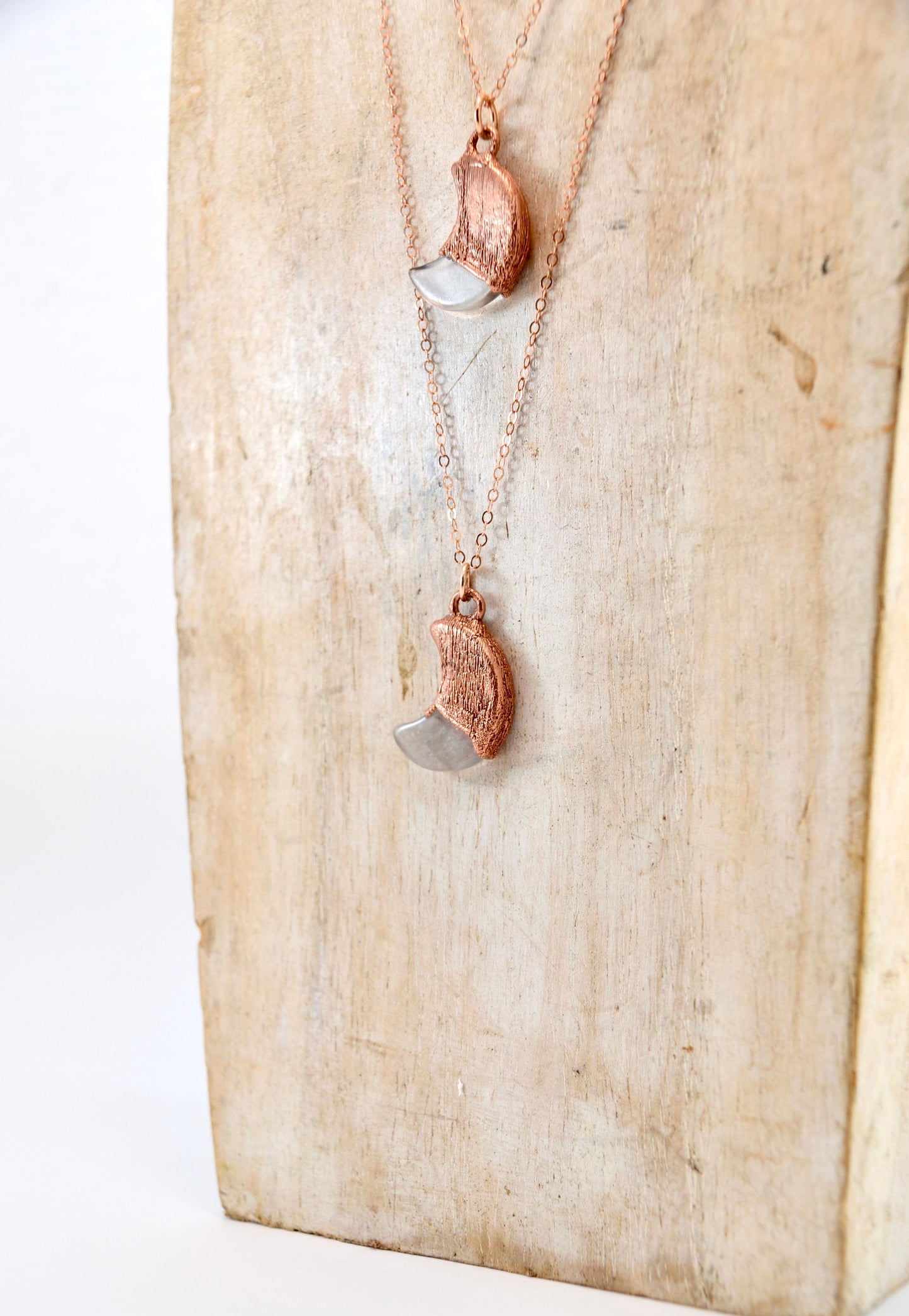 Rose Quartz Moon Necklace Copper
