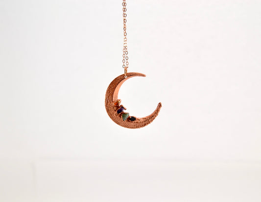Copper Crystal Chakra Moon Necklace