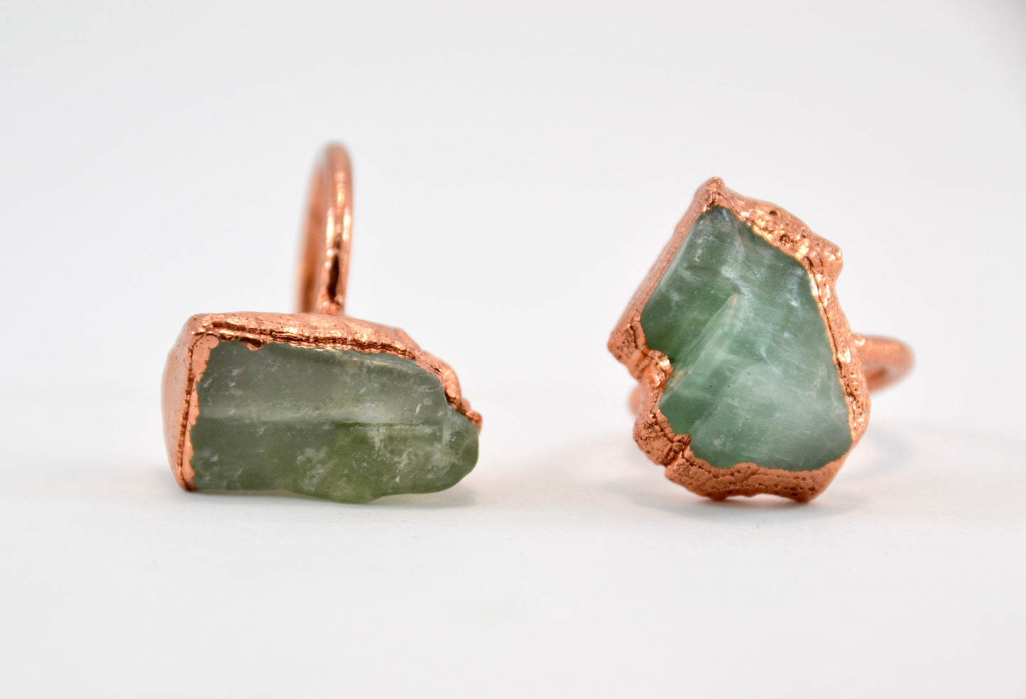 Raw Calcite Copper Ring | Mineral Stone Ring | Green Calcite Copper Ring