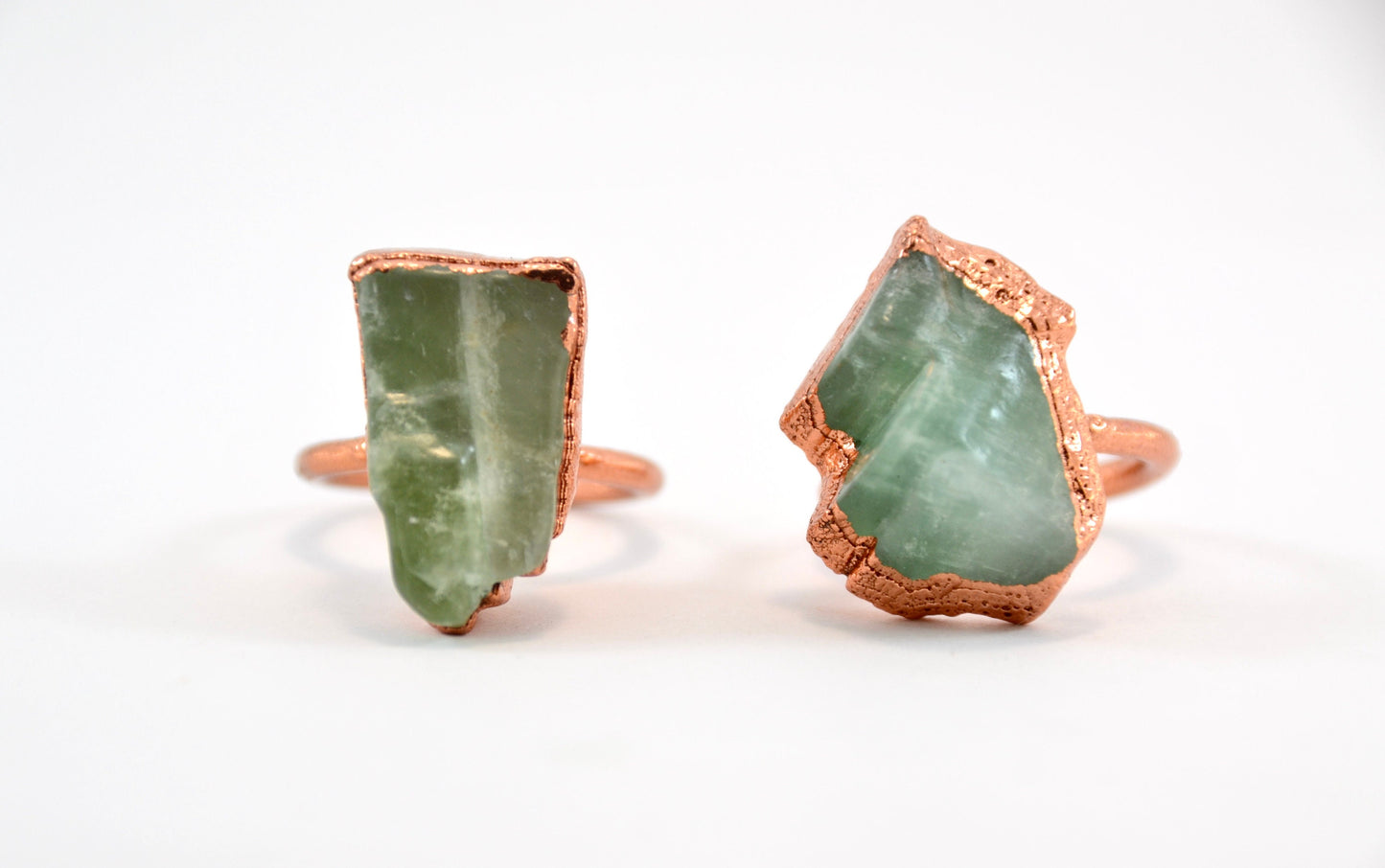 Raw Calcite Copper Ring | Mineral Stone Ring | Green Calcite Copper Ring