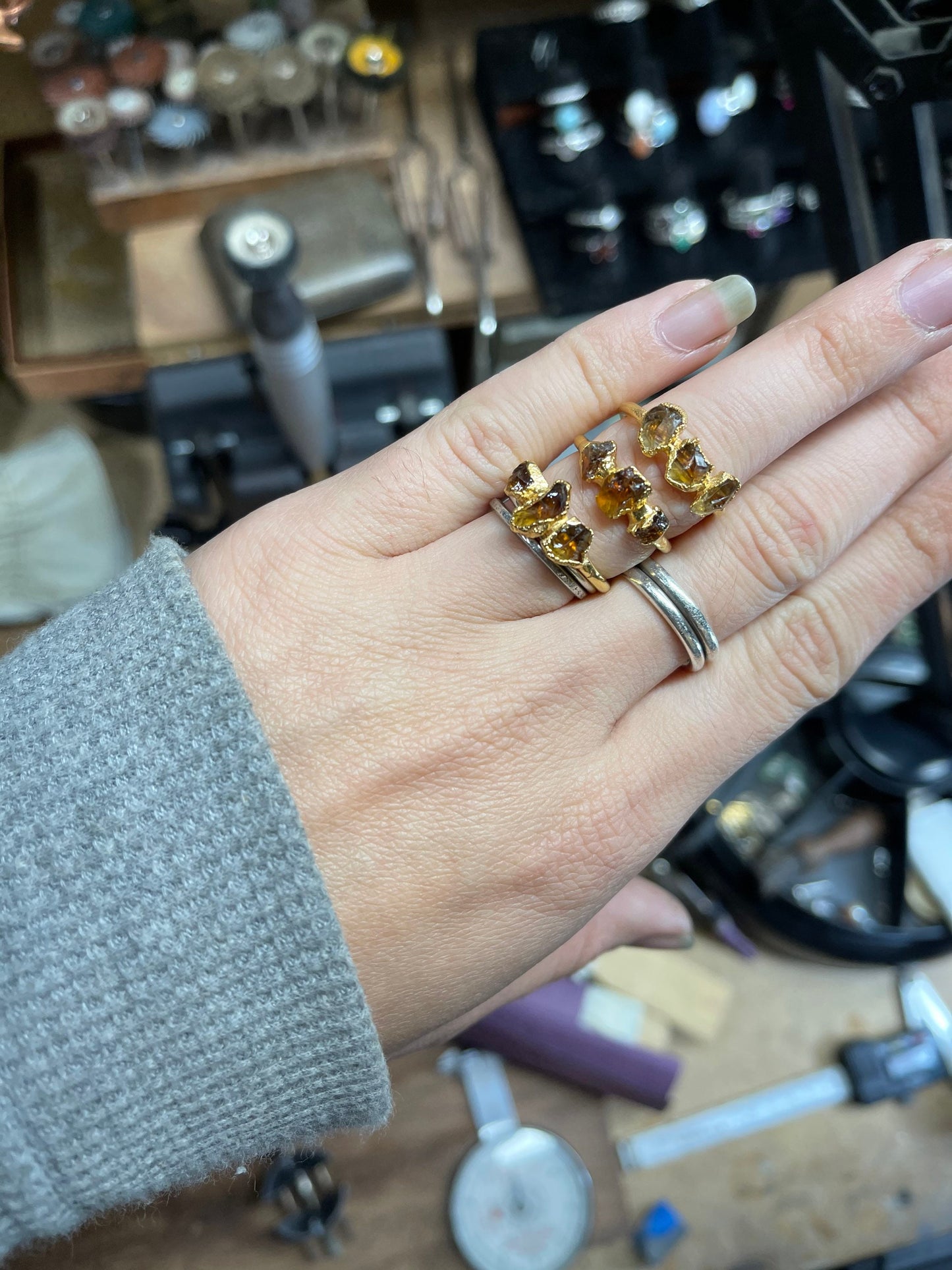 Multi-stone Gold Raw Citrine Ring | Rough Stone Ring |