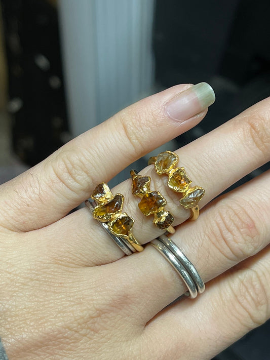 Multi-stone Gold Raw Citrine Ring | Rough Stone Ring |