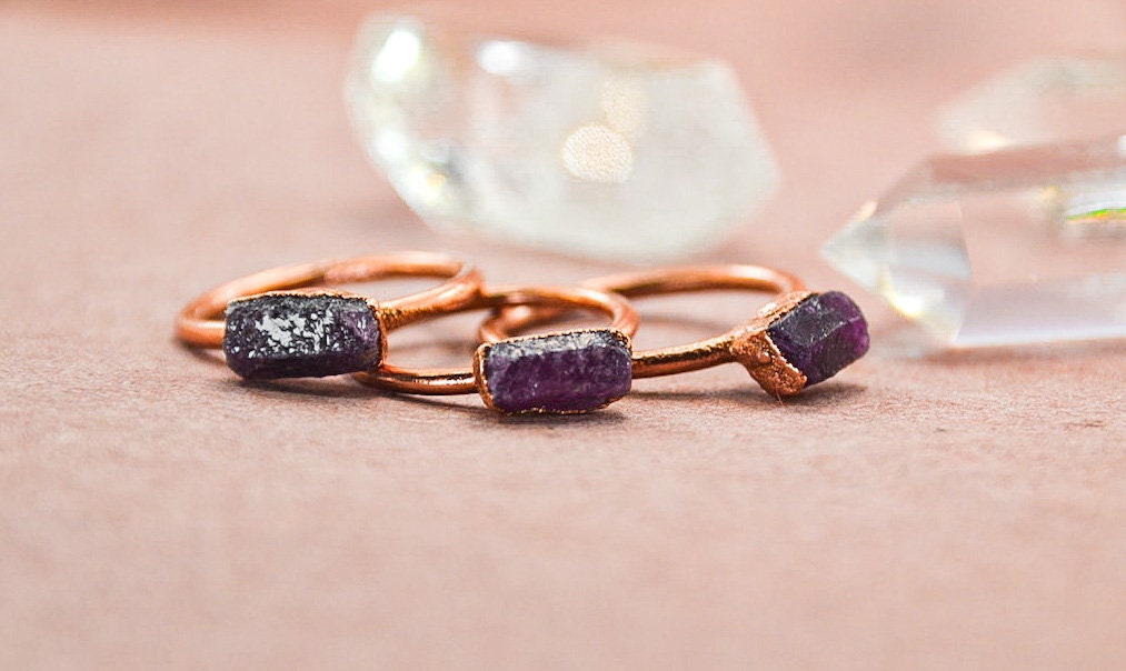 Raw Ruby Copper Stone Ring || Raw Ruby Ring || July Birthstone