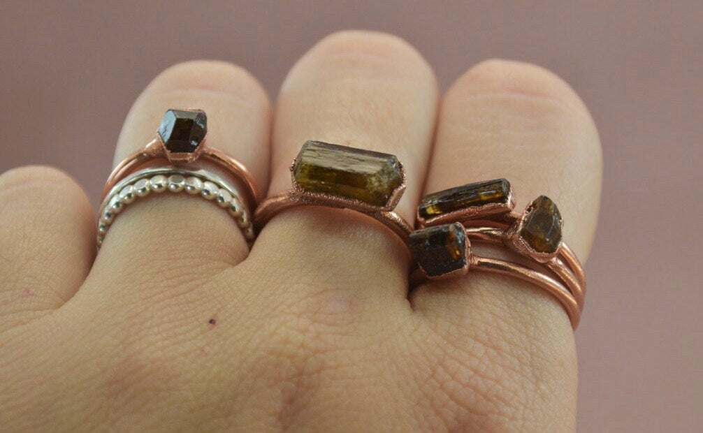 Raw Brown Tourmlaine Copper Stone Ring Tourmaline Ring Dravite Ring