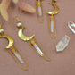 Crescent Moon Earrings || Dangling Moon Earrings || Angel Aura Quartz Earrings || Statement Earrings ||