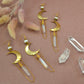 Crescent Moon Earrings || Dangling Moon Earrings || Angel Aura Quartz Earrings || Statement Earrings ||