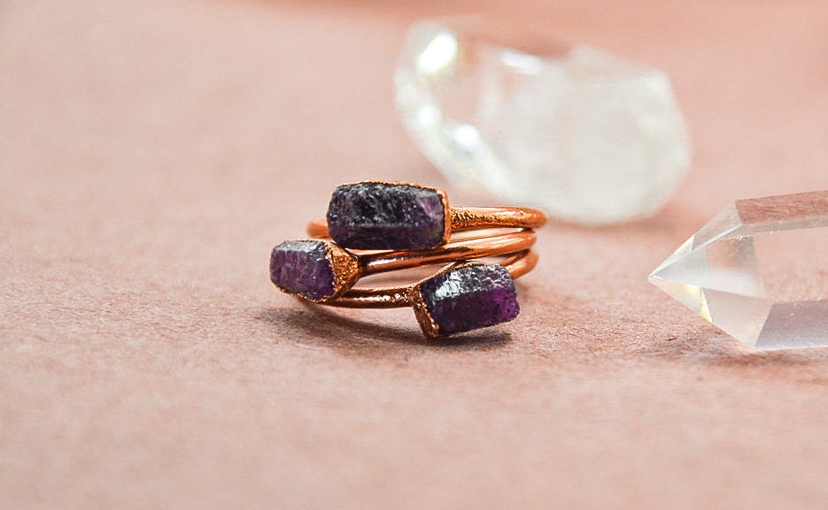 Raw Ruby Copper Stone Ring || Raw Ruby Ring || July Birthstone