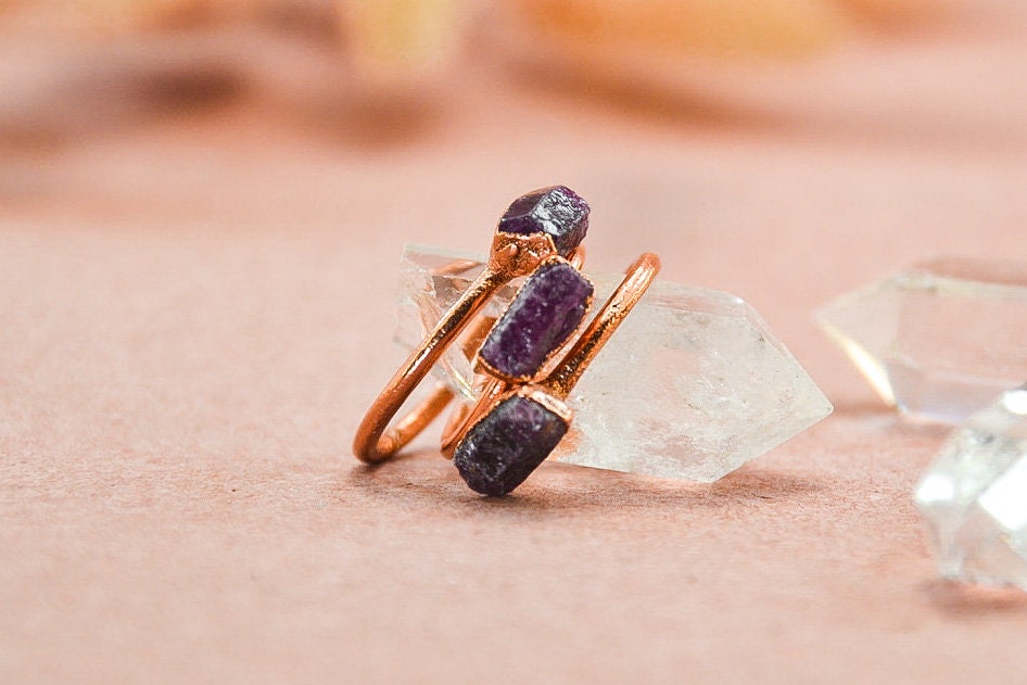 Raw Ruby Copper Stone Ring || Raw Ruby Ring || July Birthstone