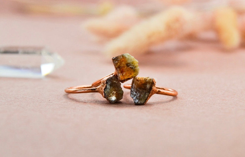 Raw Sunstone Copper Stone Ring || Raw Sunstone Ring ||