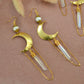 Crescent Moon Earrings || Dangling Moon Earrings || Angel Aura Quartz Earrings || Statement Earrings ||