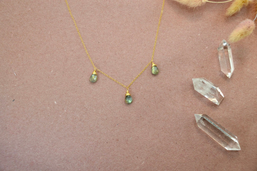 Labradorite Raindrop Necklace || Flashy Faceted Labradorite Necklace