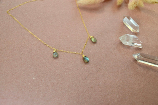 Labradorite Raindrop Necklace || Flashy Faceted Labradorite Necklace