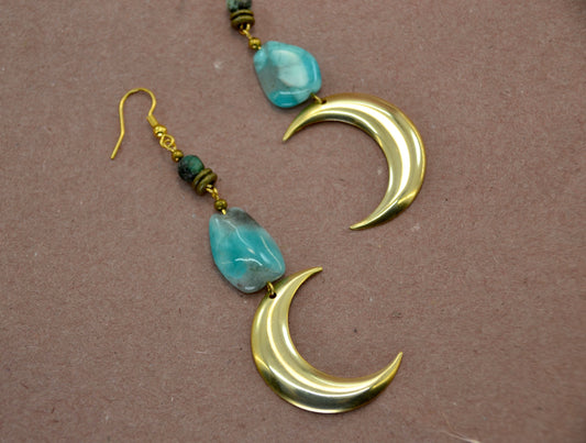 Dangling Crescent Moon Earrings || Turquoise Moon Earrings || Amazonite Earrings