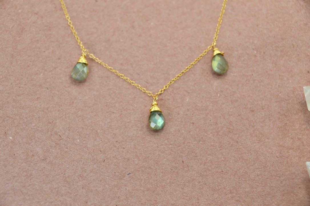 Labradorite Raindrop Necklace || Flashy Faceted Labradorite Necklace