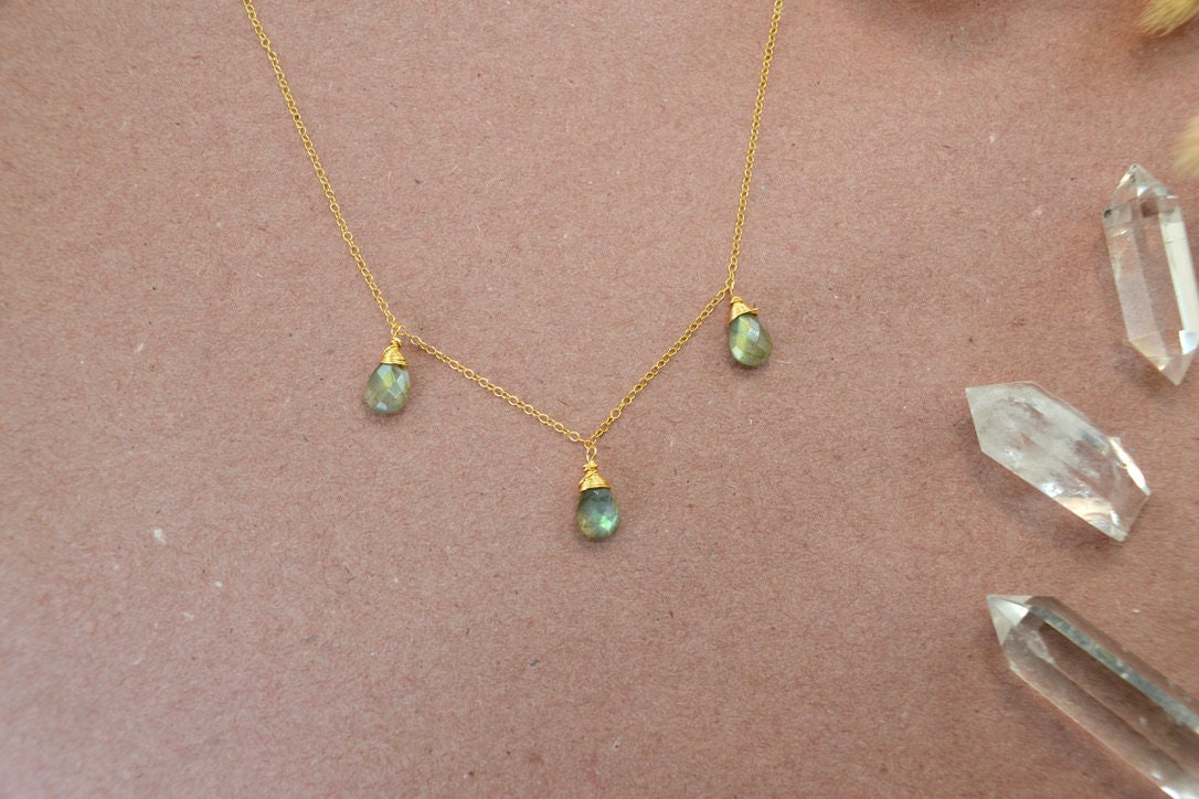 Labradorite Raindrop Necklace || Flashy Faceted Labradorite Necklace