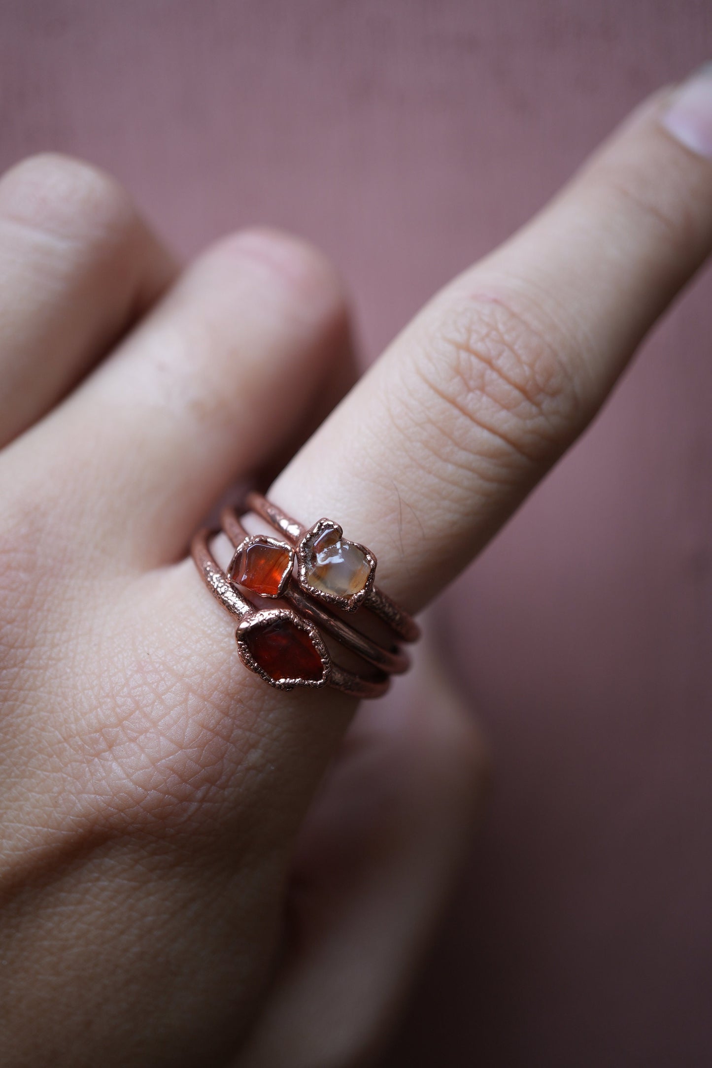 Copper Carnelian Ring || Electroformed Carnelian Stone Ring || Stone Stacking Ring || Healing Crystal Jewelry || Copper Raw Stone Ring