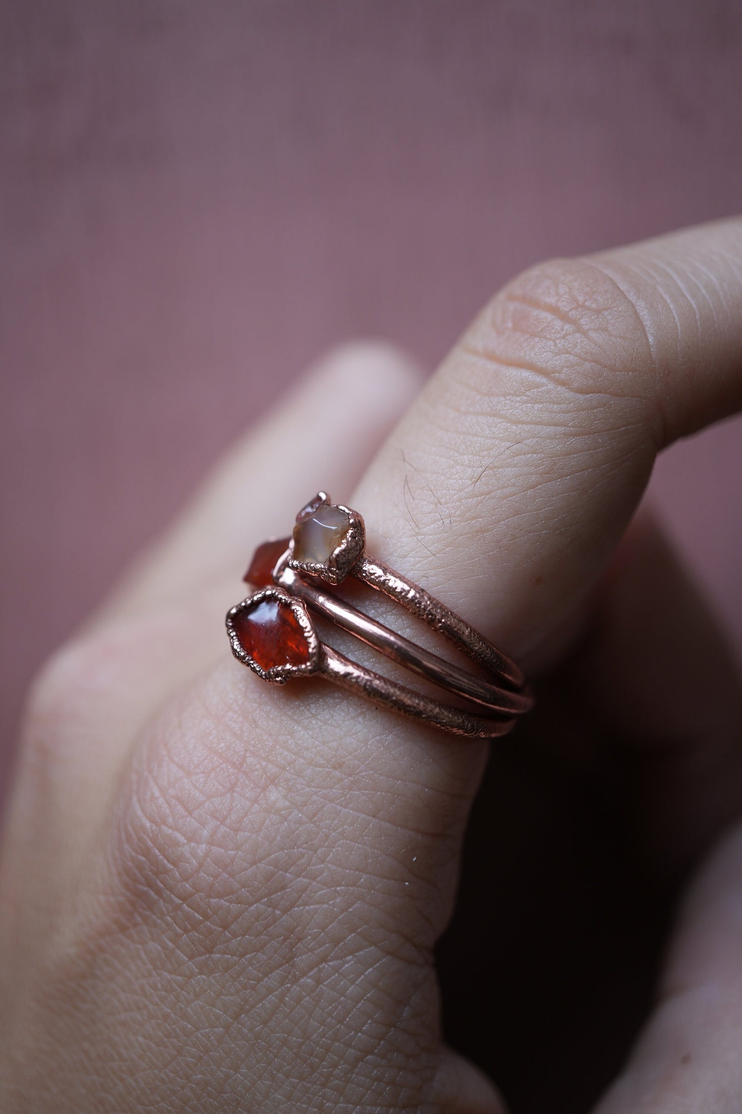 Copper Carnelian Ring || Electroformed Carnelian Stone Ring || Stone Stacking Ring || Healing Crystal Jewelry || Copper Raw Stone Ring