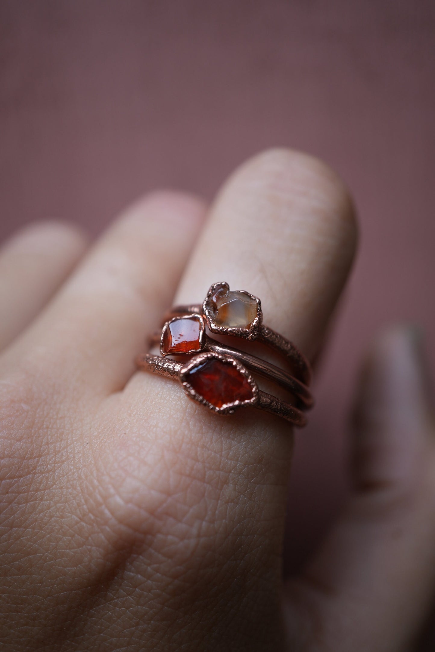 Copper Carnelian Ring || Electroformed Carnelian Stone Ring || Stone Stacking Ring || Healing Crystal Jewelry || Copper Raw Stone Ring