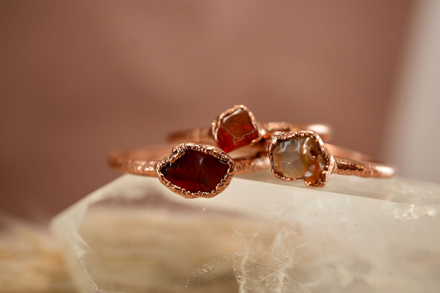 Copper Carnelian Ring || Electroformed Carnelian Stone Ring || Stone Stacking Ring || Healing Crystal Jewelry || Copper Raw Stone Ring