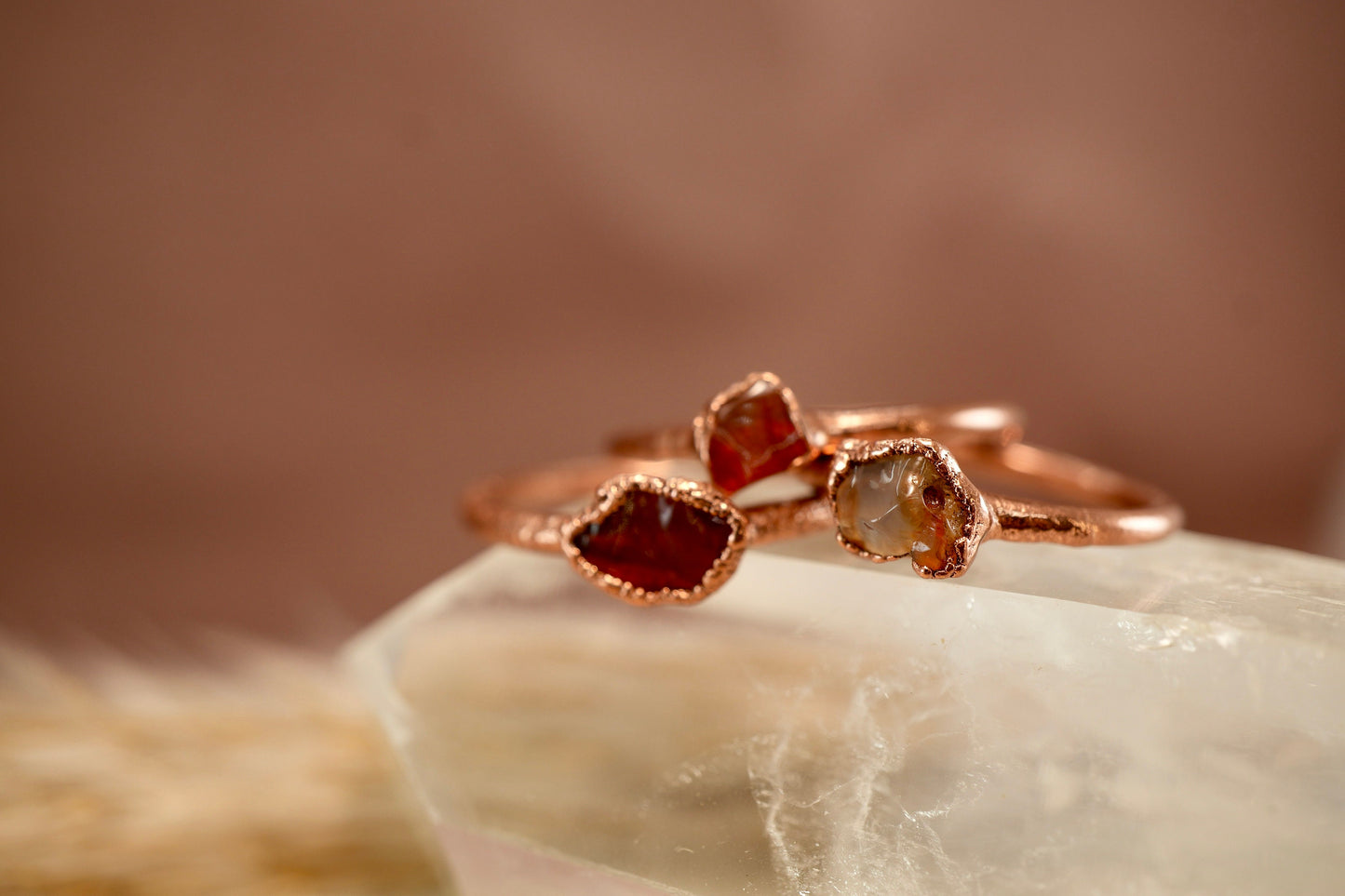 Copper Carnelian Ring || Electroformed Carnelian Stone Ring || Stone Stacking Ring || Healing Crystal Jewelry || Copper Raw Stone Ring