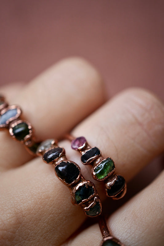 Multi-Colored Tourmaline Ring || Copper Tourmaline Ring || Pink Tourmaline || Green Tourmaline || Black Tourmaline || Electroformed Ring