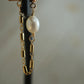 Gold Pearl Post Chain Hoops ||  14K Gold Filled Earrings || Dangling Pearl Earrings