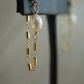 Gold Pearl Post Chain Hoops ||  14K Gold Filled Earrings || Dangling Pearl Earrings