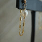 Gold Pearl Post Chain Hoops ||  14K Gold Filled Earrings || Dangling Pearl Earrings