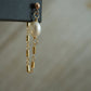 Gold Pearl Post Chain Hoops ||  14K Gold Filled Earrings || Dangling Pearl Earrings